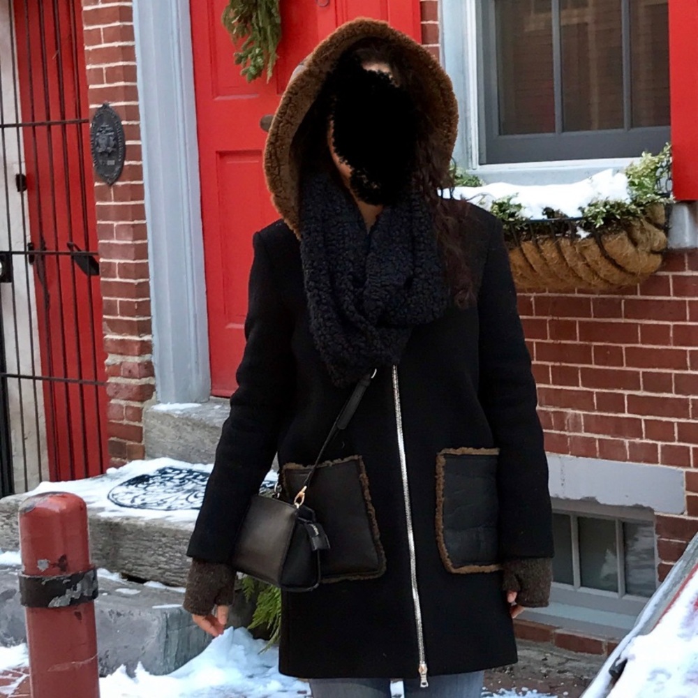 Sandro Wool Jacket w/ Shearling Hood